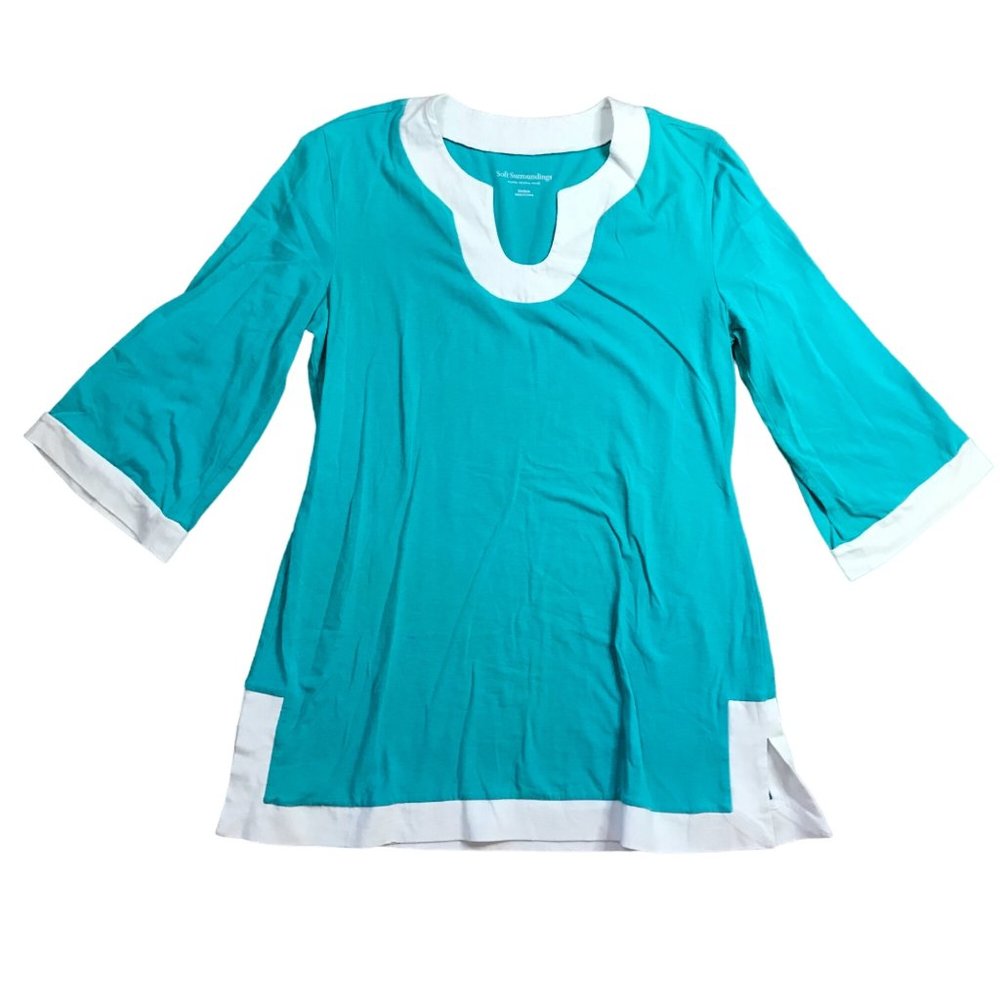 Soft Surroundings Cotton‎ Modal Blend 3/4 Sleeve Tunic Top Women's Medium Teal
